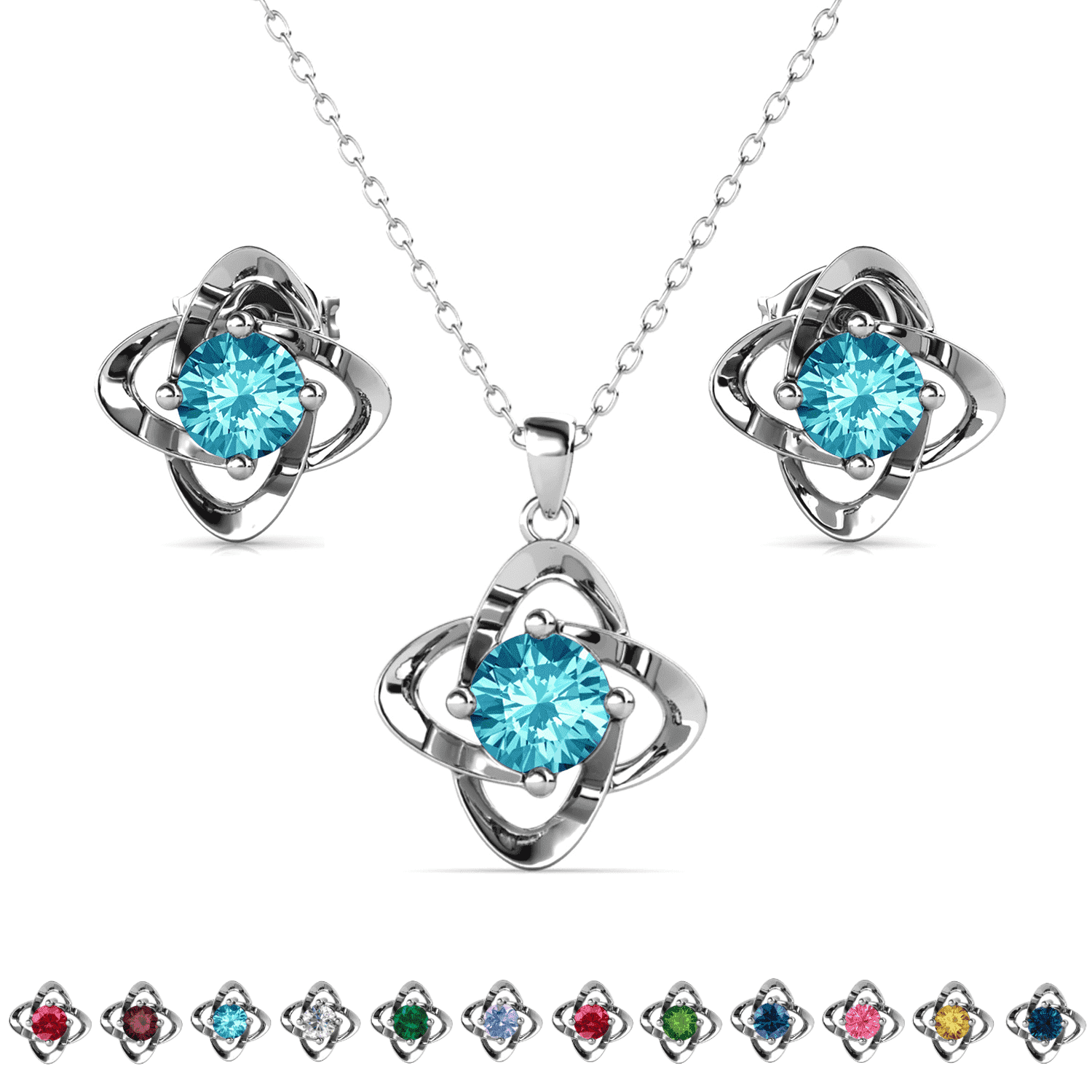 Cate & Chloe Infinity March Birthstone 18k White Gold Plated Women jewelry Set, Swarovski Crystals