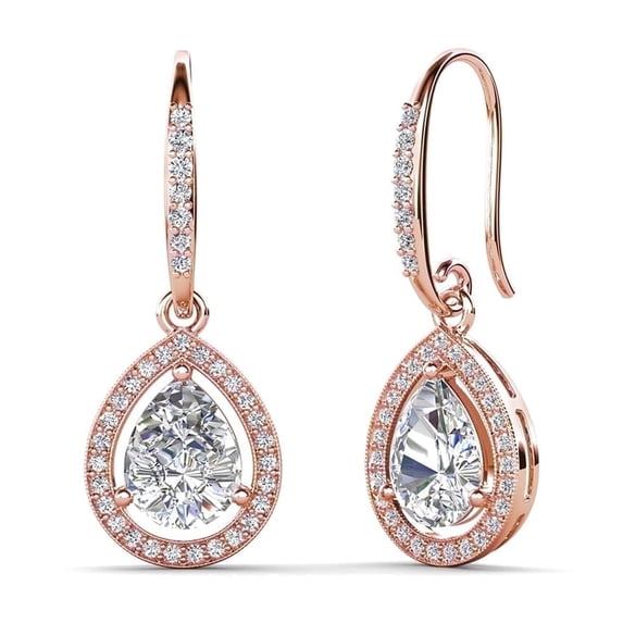 Cate & Chloe Isabel 18k Rose Gold Plated Dangle Earrings with Simulated Diamond Crystals for Women