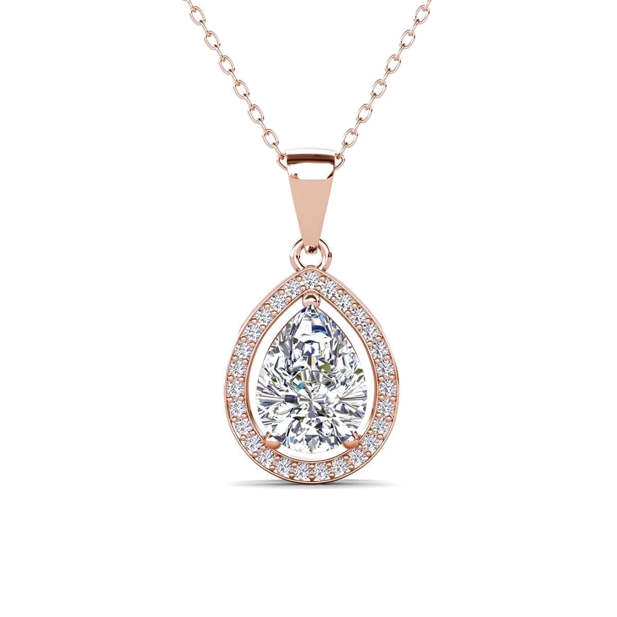 Walmart Deal of Cate & Chloe Isabel 18k Rose Gold Plated CZ Pendant Necklace | Halo Teardrop Crystal Jewelry Chain