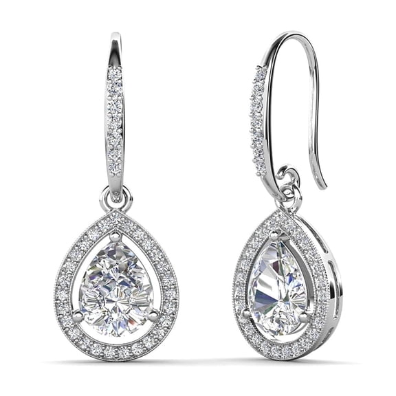 Cate & Chloe Isabel 18k White Gold Plated Dangle Earrings with Simulated Diamond Crystals for Women