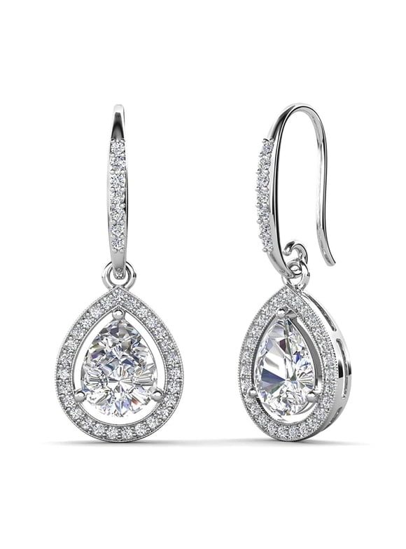 Isabel 18k White Gold Plated Dangle Earrings with Simulated Diamond Crystals for Women