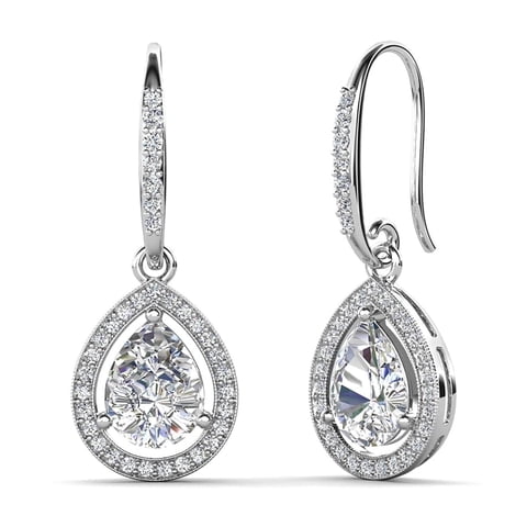 Isabel 18k White Gold Plated Dangle Earrings with Simulated Diamond Crystals for Women
