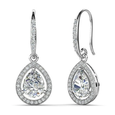 Cate & Chloe Isabel 18k White Gold Plated Dangle Earrings with Simulated Diamond Crystals for Women