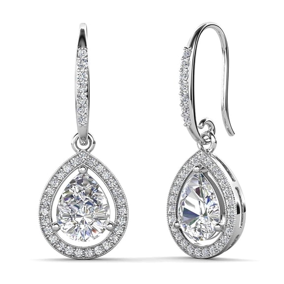 Cate & Chloe Isabel 18k White Gold Plated Dangle Earrings with Simulated Diamond Crystals for Women