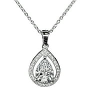 Cate & Chloe Isabel 18k White Gold Plated Silver CZ Pendant Necklace | Halo Teardrop Crystal Necklace