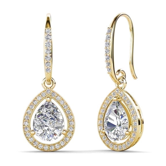 Cate & Chloe Isabel 18k Yellow Gold Plated Dangle Earrings with Simulated Diamond Crystals for Women
