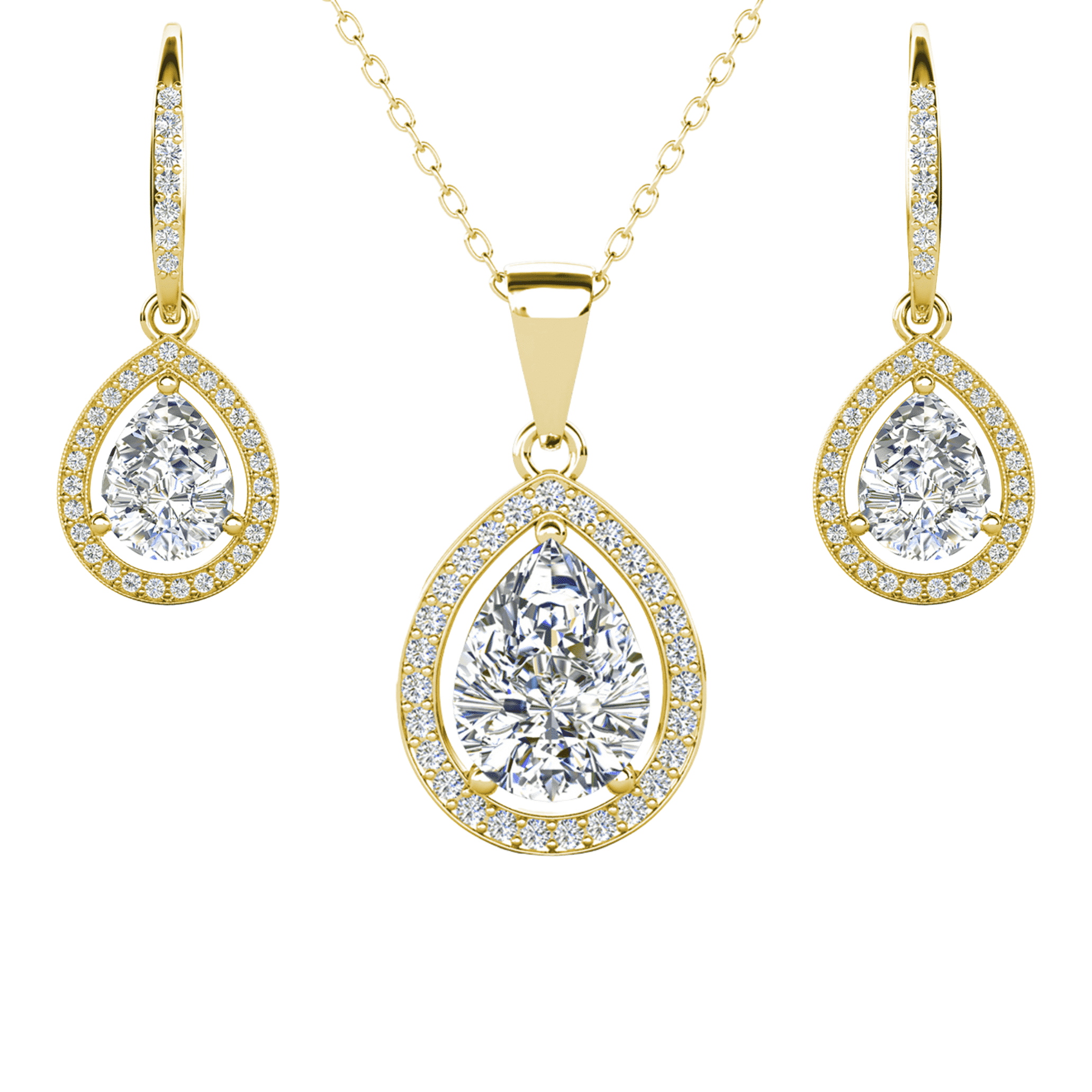Cate & Chloe Isabel 18k Yellow Gold Plated Drop Jewelry Set with Simulated Diamonds Gift for Women