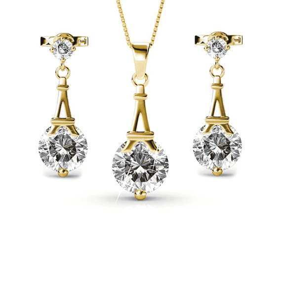 Cate & Chloe Isla 18k Yellow Gold Plated Eiffel Tower Jewelry Set with Swarovski Crystals for Women