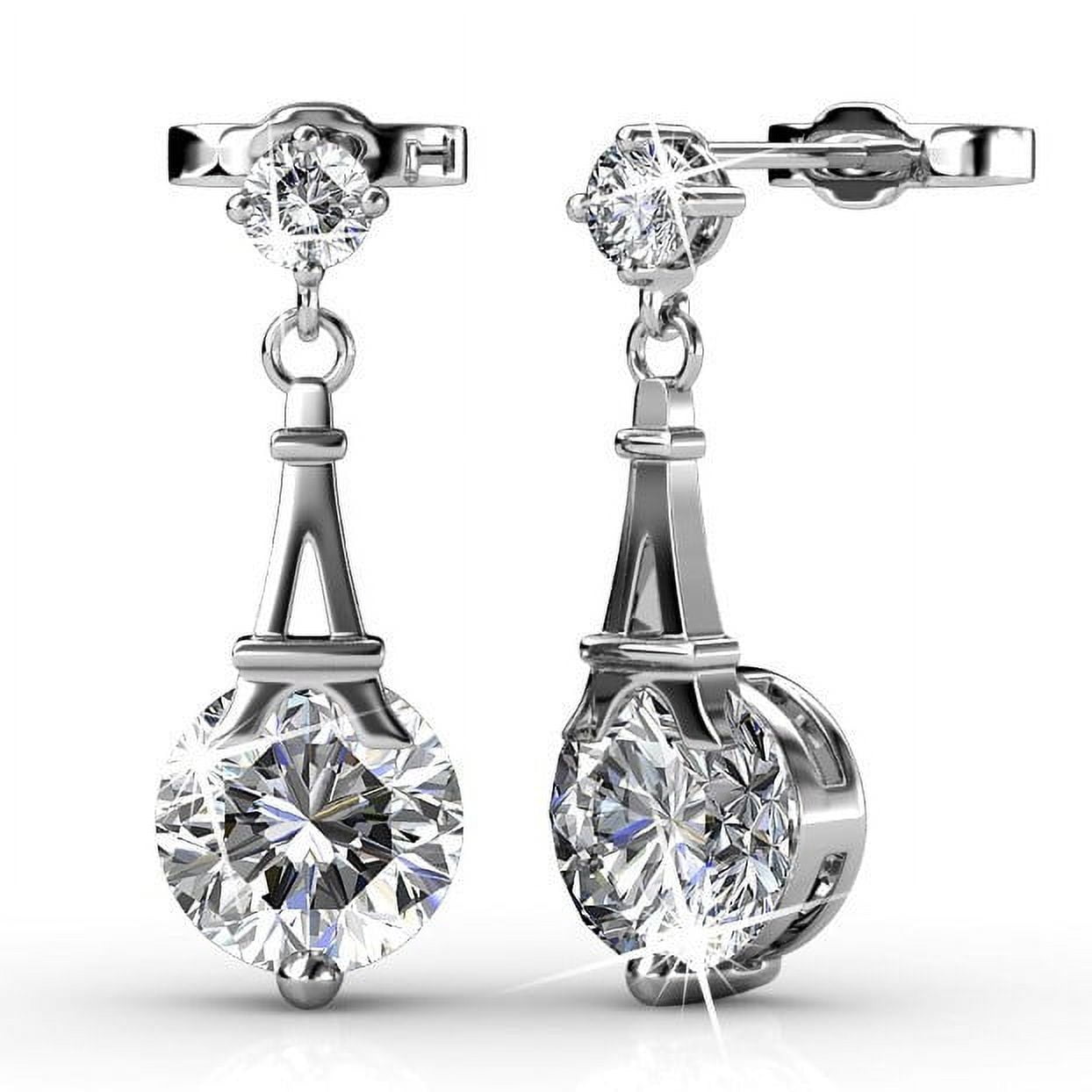 Cate & Chloe Isla White Gold Stud Earrings, Swarovski Crystals, Paris Eiffel Tower Set for Women