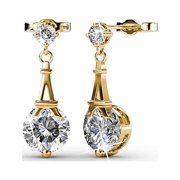 Cate & Chloe Isla Ethereal Yellow Gold Stud Earrings with Dangling Swarovski Crystals, Best Gold Paris Eiffel Tower Earrings for Women, Special-Occasion-Jewelry, Round-Cut Swarovski Crystals MSRP $119