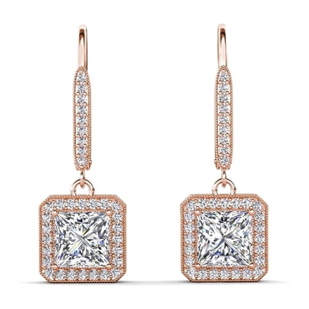 Cate & Chloe Ivy 18k Rose Gold Plated Drop Earrings with Simulated Diamond Crystals for Women