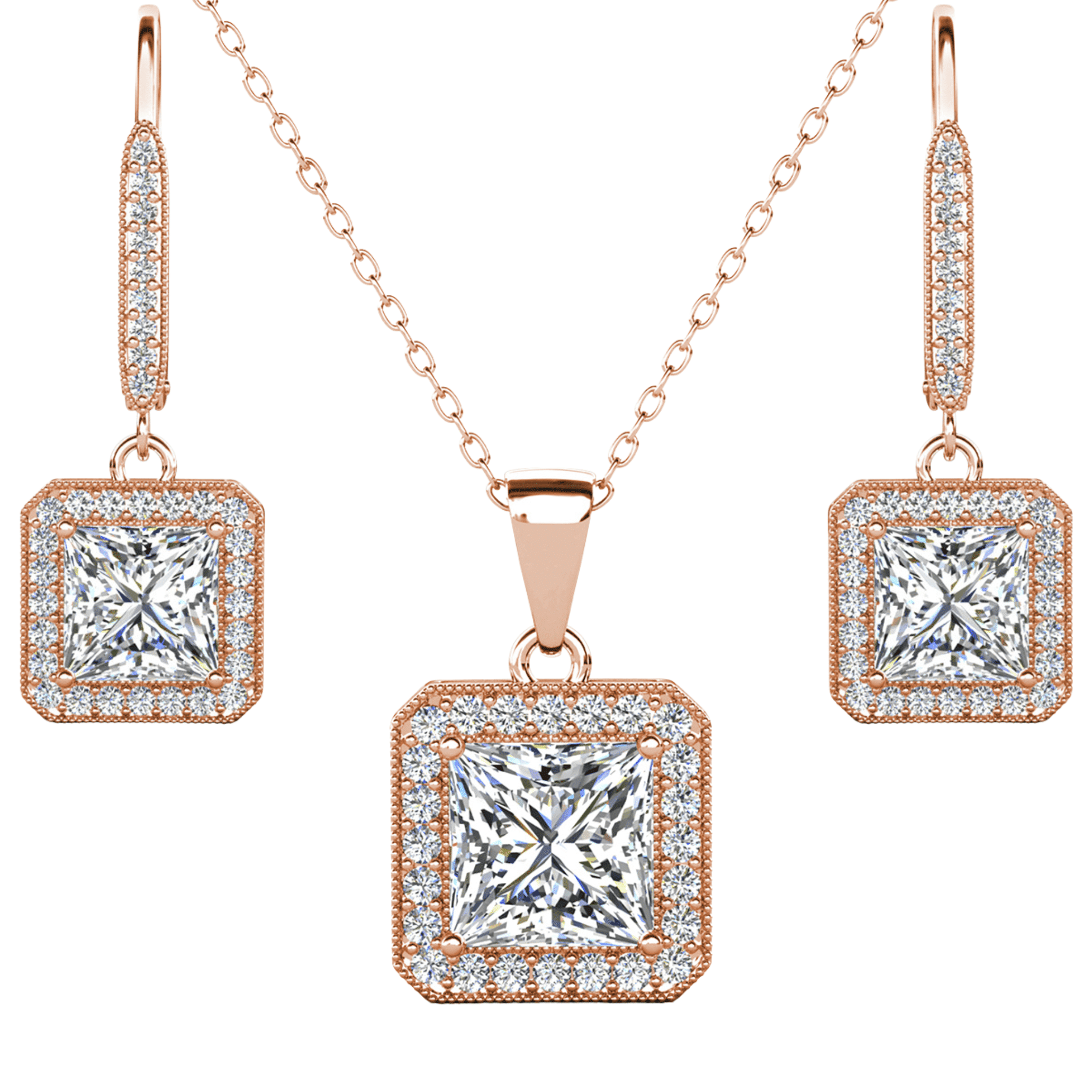 Cate & Chloe Ivy 18k Rose Gold Plated Jewelry Set with Simulated Diamond Crystals Gift for Women