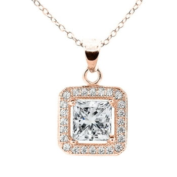 Cate & Chloe Ivy 18k Rose Gold Plated Necklace for Women | Princess Cut CZ Crystal Necklace, Jewelry Gift for Her