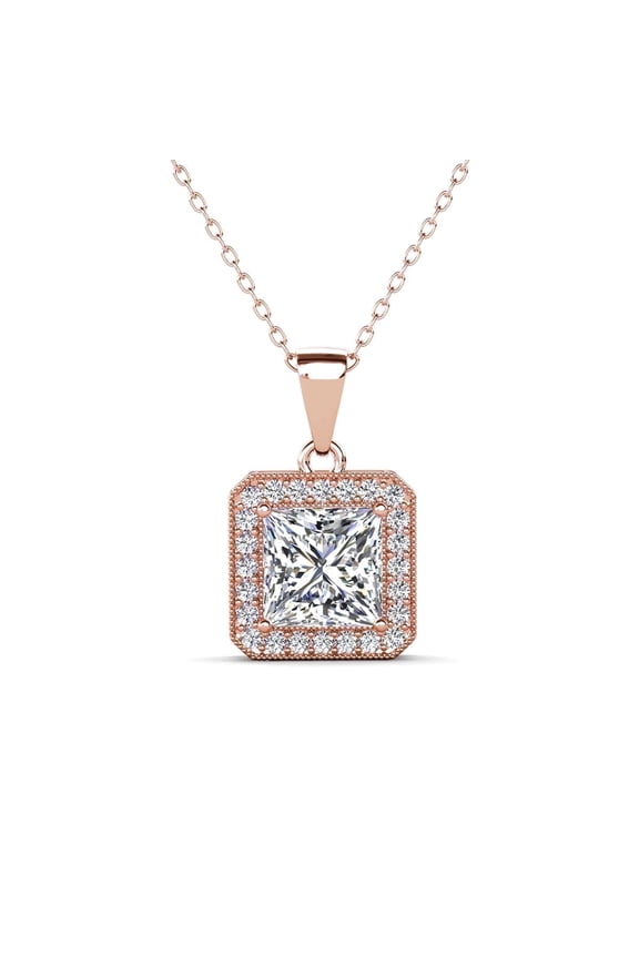 Ivy 18k Rose Gold Plated Pendant Necklace with Simulated Diamonds Gift for Women