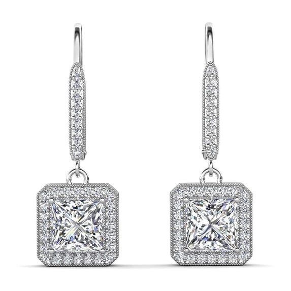 Cate & Chloe Ivy 18k White Gold Plated Drop Earrings with Simulated Diamond Crystals for Women