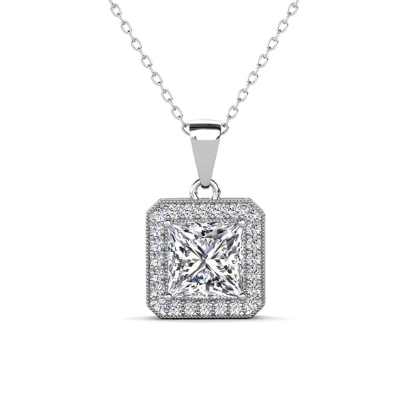 Cate & Chloe Ivy 18k White Gold Plated Pendant Necklace with Simulated Diamonds Gift for Women