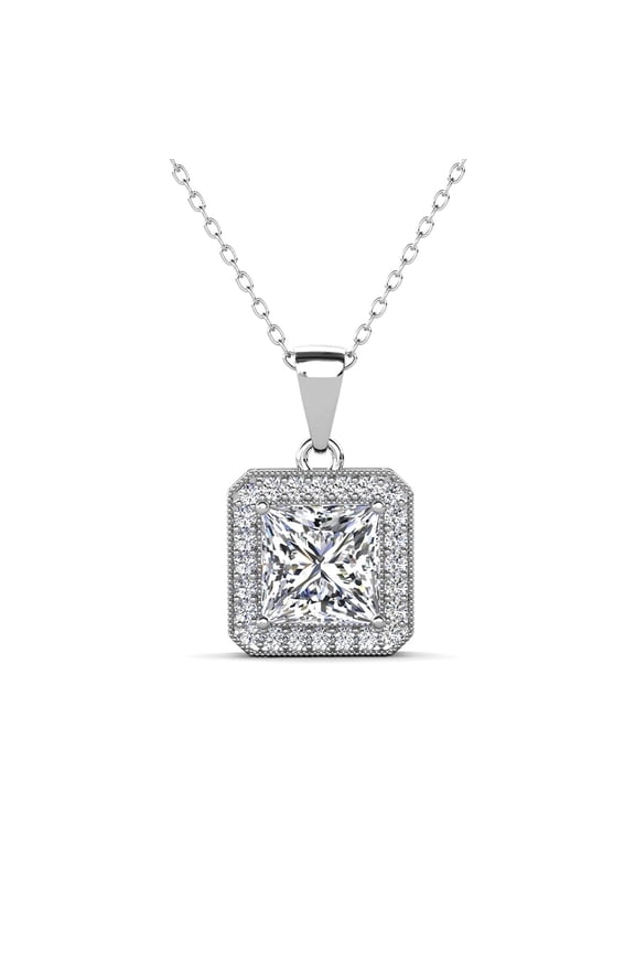 Ivy 18k White Gold Plated Pendant Necklace with Simulated Diamonds Gift for Women