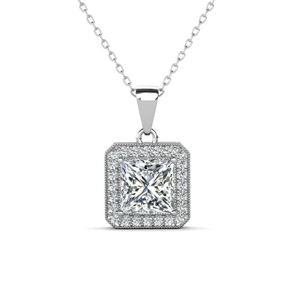 Cate & Chloe Ivy 18k White Gold Plated Pendant Necklace with Simulated Diamonds Gift for Women