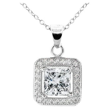 Cate & Chloe Ivy 18k White Gold Plated Silver Pendant Necklace | Women's CZ Crystal Halo Necklace
