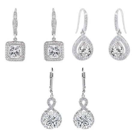 Cate & Chloe Pack of 3 - Ivy, Alessandra & Isabel White Gold Plated Earrings Set with Simulated Diamonds for Women