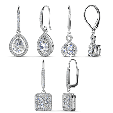 Cate & Chloe Pack of 3 - Ivy, Alessandra & Isabel White Gold Plated Earrings Set with Simulated Diamonds for Women