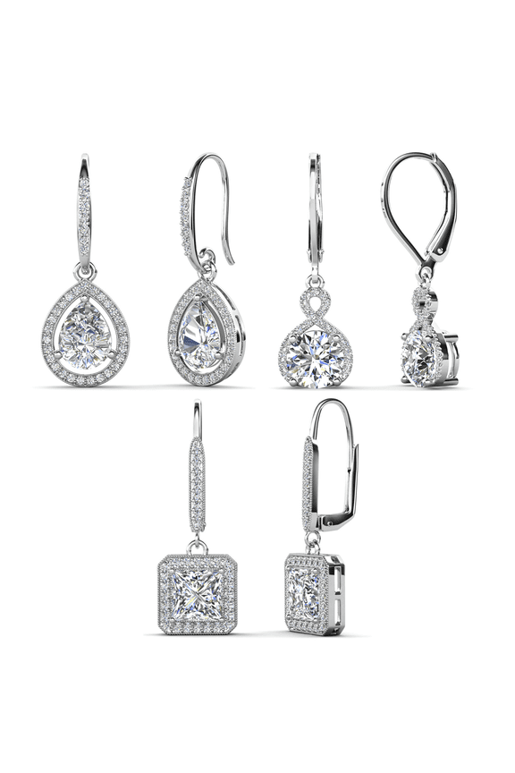 Pack of 3 - Ivy, Alessandra & Isabel White Gold Plated Earrings Set with Simulated Diamonds for Women
