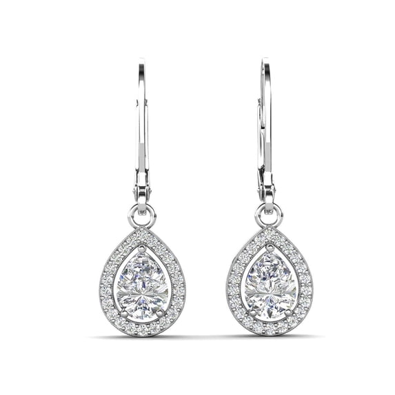 Cate & Chloe Izzy 18k White Gold Plated Drop Earrings with Simulated Diamond Crystals Gift for Women