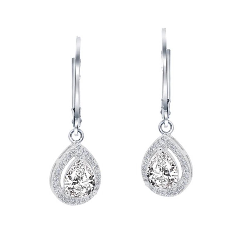 Cate & Chloe Izzy 18k White Gold Plated Silver Drop Earrings | Dangling Teardrop CZ Crystal Earrings for Women - image 1 of 5