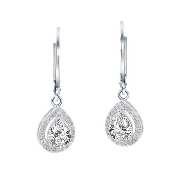 Cate & Chloe Izzy 18k White Gold Plated Silver Drop Earrings | Dangling Teardrop CZ Crystal Earrings for Women