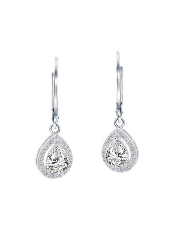 Cate & Chloe Izzy 18k White Gold Plated Silver Drop Earrings | Dangling Teardrop CZ Crystal Earrings for Women