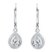 Cate & Chloe Izzy 18k White Gold Plated Silver Drop Earrings | Dangling Teardrop Simulated Diamond Crystal Earrings for Women