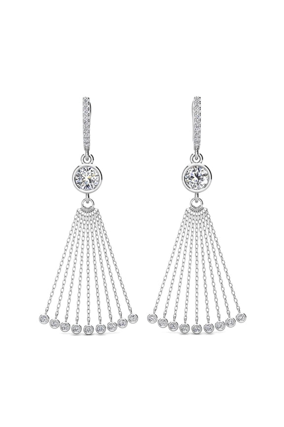 Jackie 18k White Gold Plated Drop Tassel Earrings with Simulated Diamonds for Women