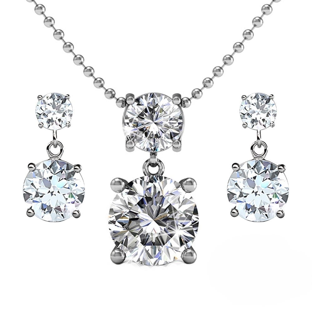 Cate & Chloe Jasmine 18k White Gold Plated Jewelry Set with Swarovski Crystals Gift for Women