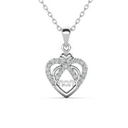 CATE & CHLOE Jenna 18k White Gold Plated Mom Heart Necklace with Simulated Diamonds for Women