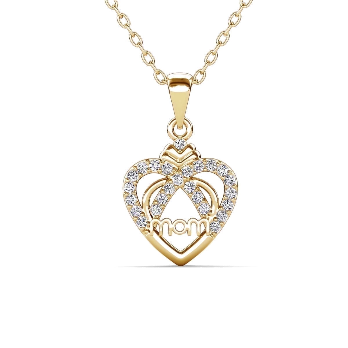 Cate & Chloe Jenna 18k Yellow Gold Plated Mom Heart Necklace with Simulated Diamonds for Women