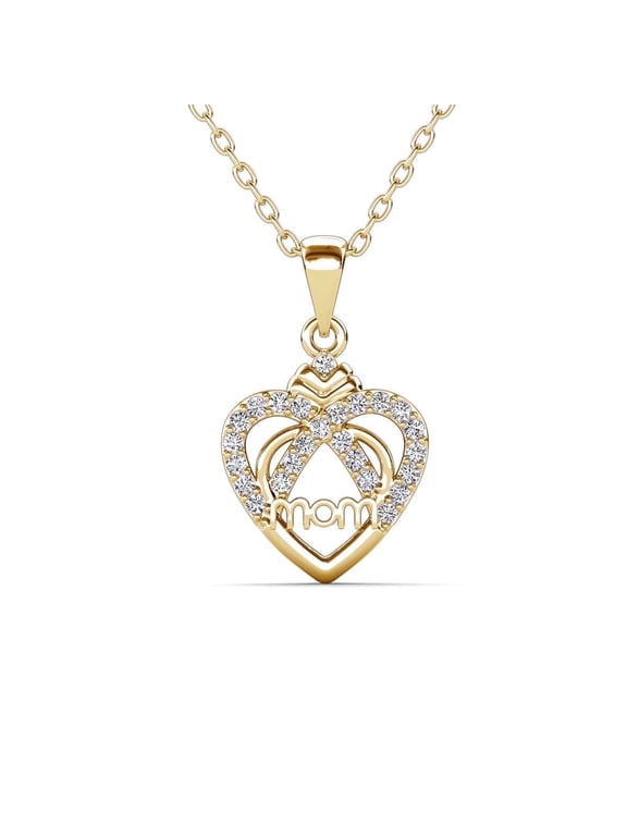Jenna 18k Yellow Gold Plated Mom Heart Necklace with Simulated Diamonds for Women