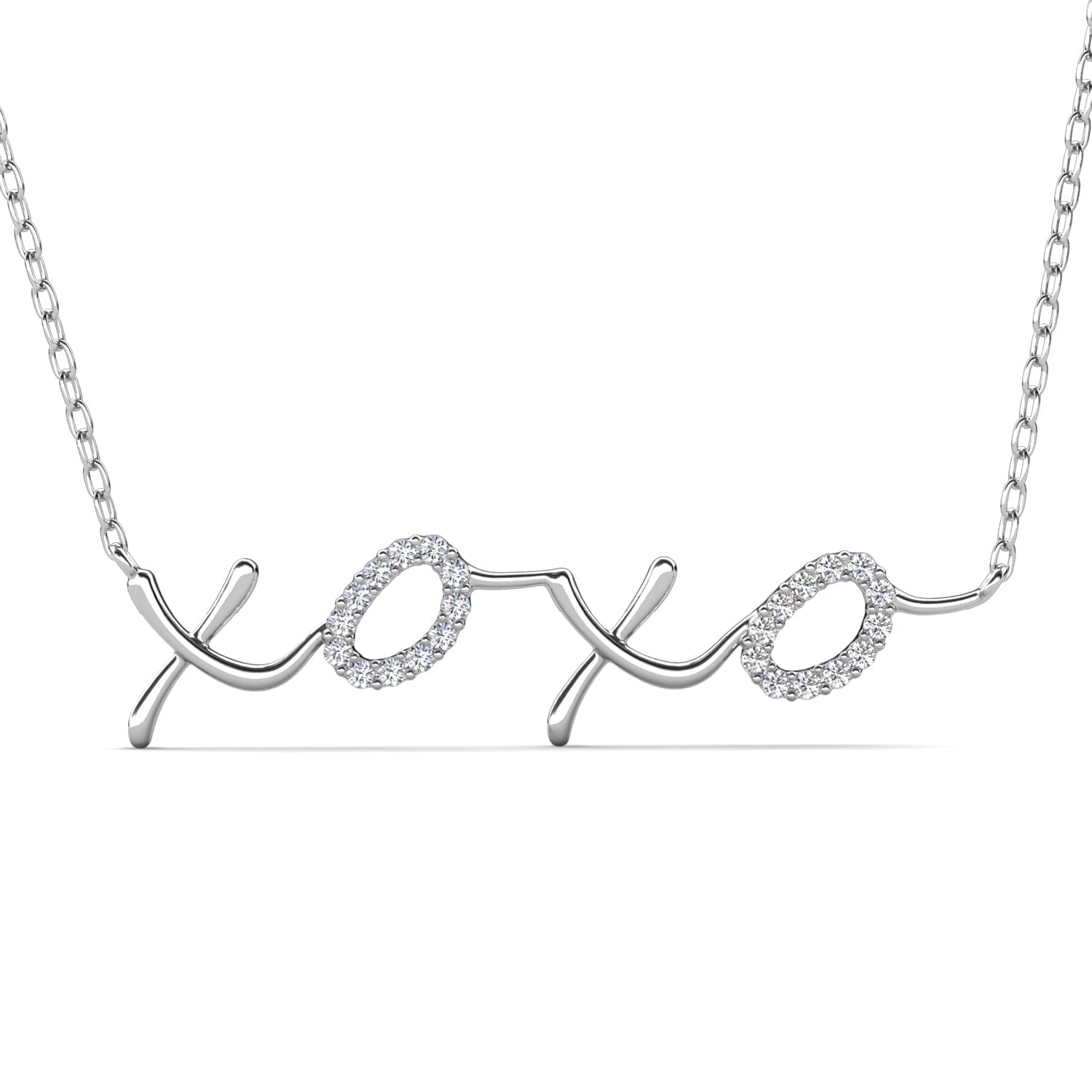 Cate & Chloe Jocelyn 18k White Gold Plated XOXO Pendant Necklace with Swarovski Crystals