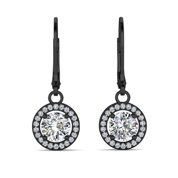 Cate & Chloe Juliana 18k Black Rhodium Plated Halo Drop Earrings with Simulated Diamond for Women