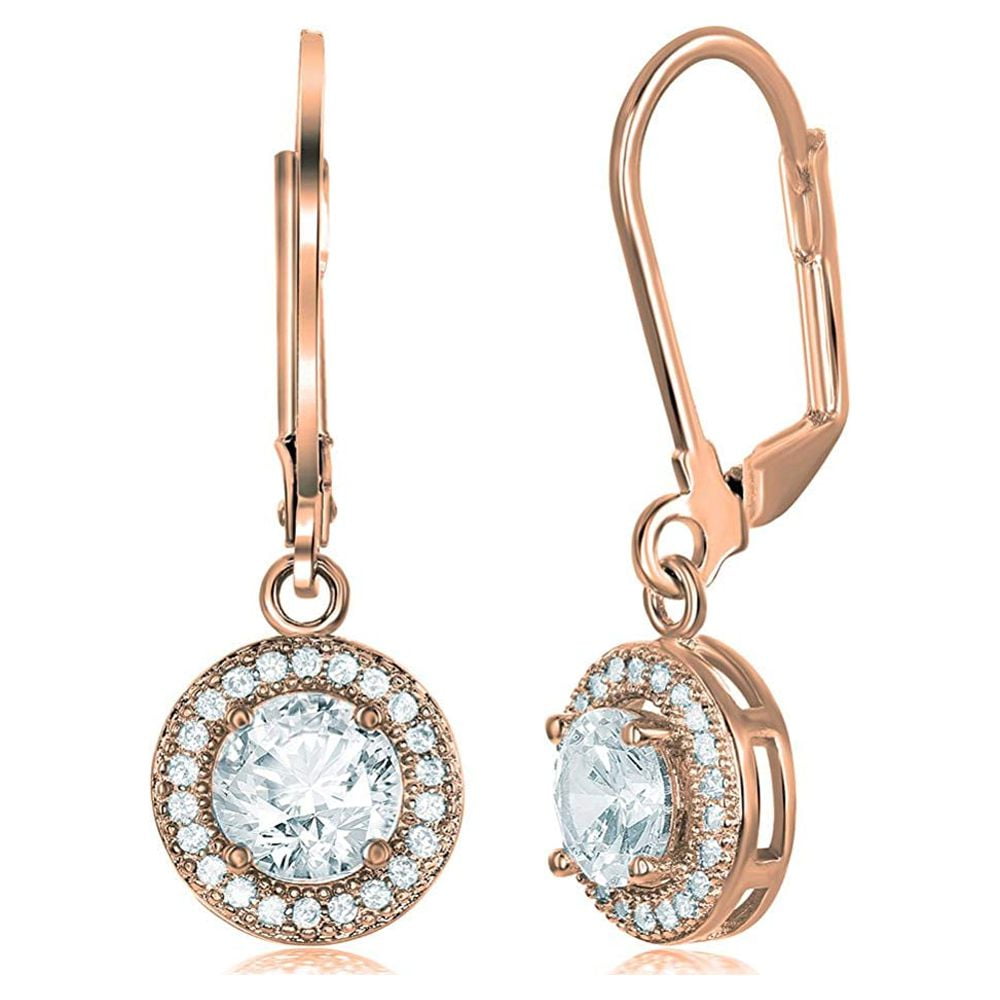 Cate & Chloe Juliana 18k White Gold Plated Silver Halo Drop Earrings