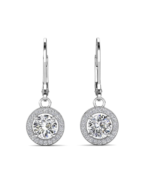 Juliana 18k White Gold Plated Halo Drop Earrings with Simulated Diamond for Women