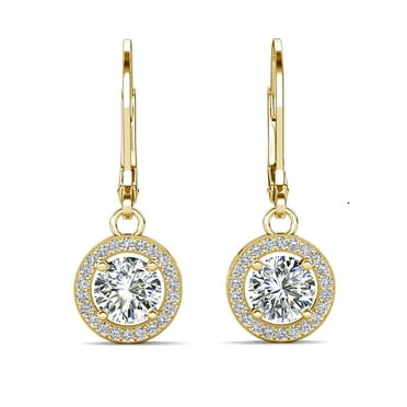 Cate & Chloe Juliana 18k Yellow Gold Plated Halo Drop Earrings with Simulated Diamond for Women