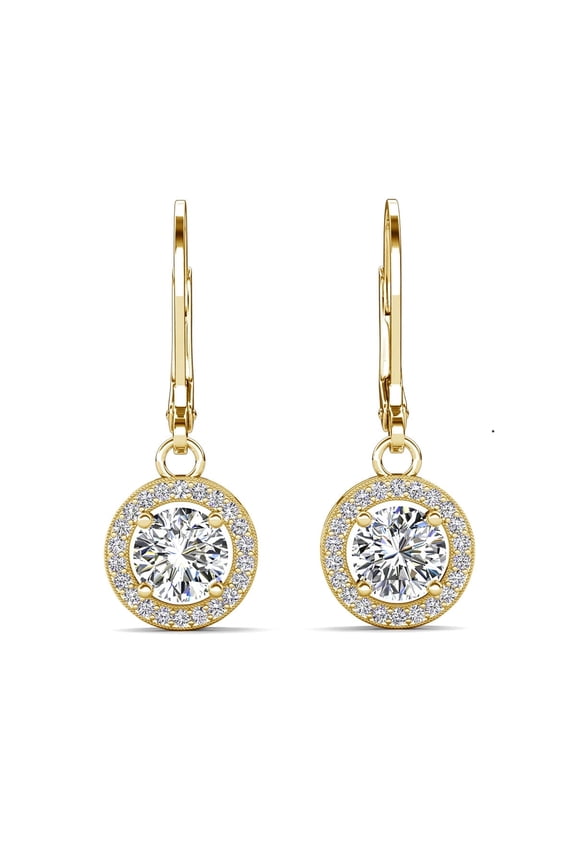 Juliana 18k Yellow Gold Plated Halo Drop Earrings with Simulated Diamond for Women