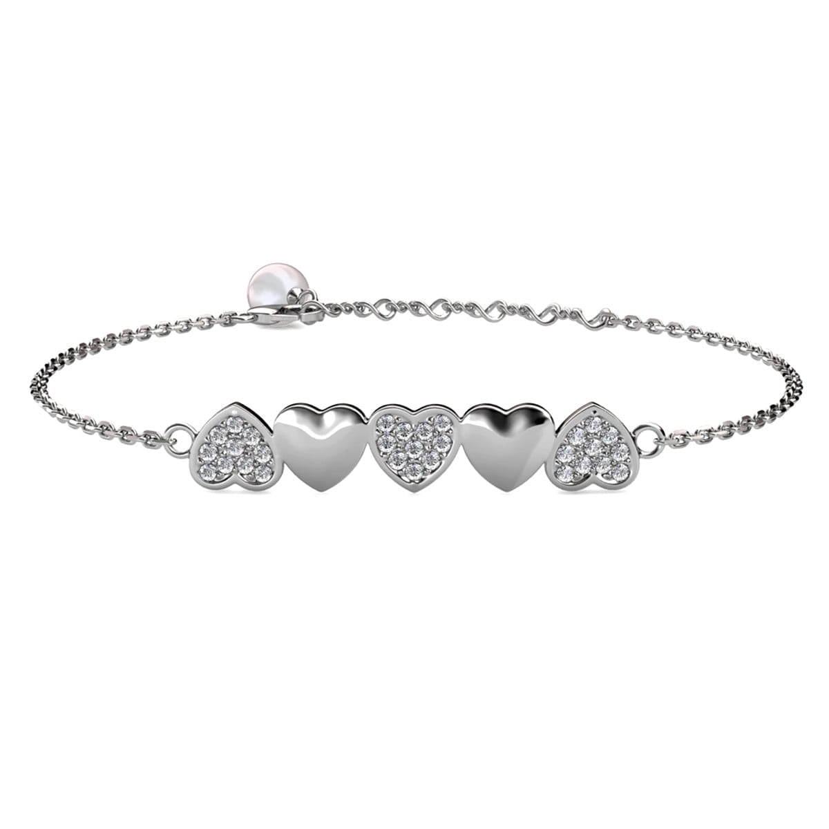 Cate & Chloe Juliette 18k White Gold Plated Silver Heart Bracelet with Swarovski Crystals