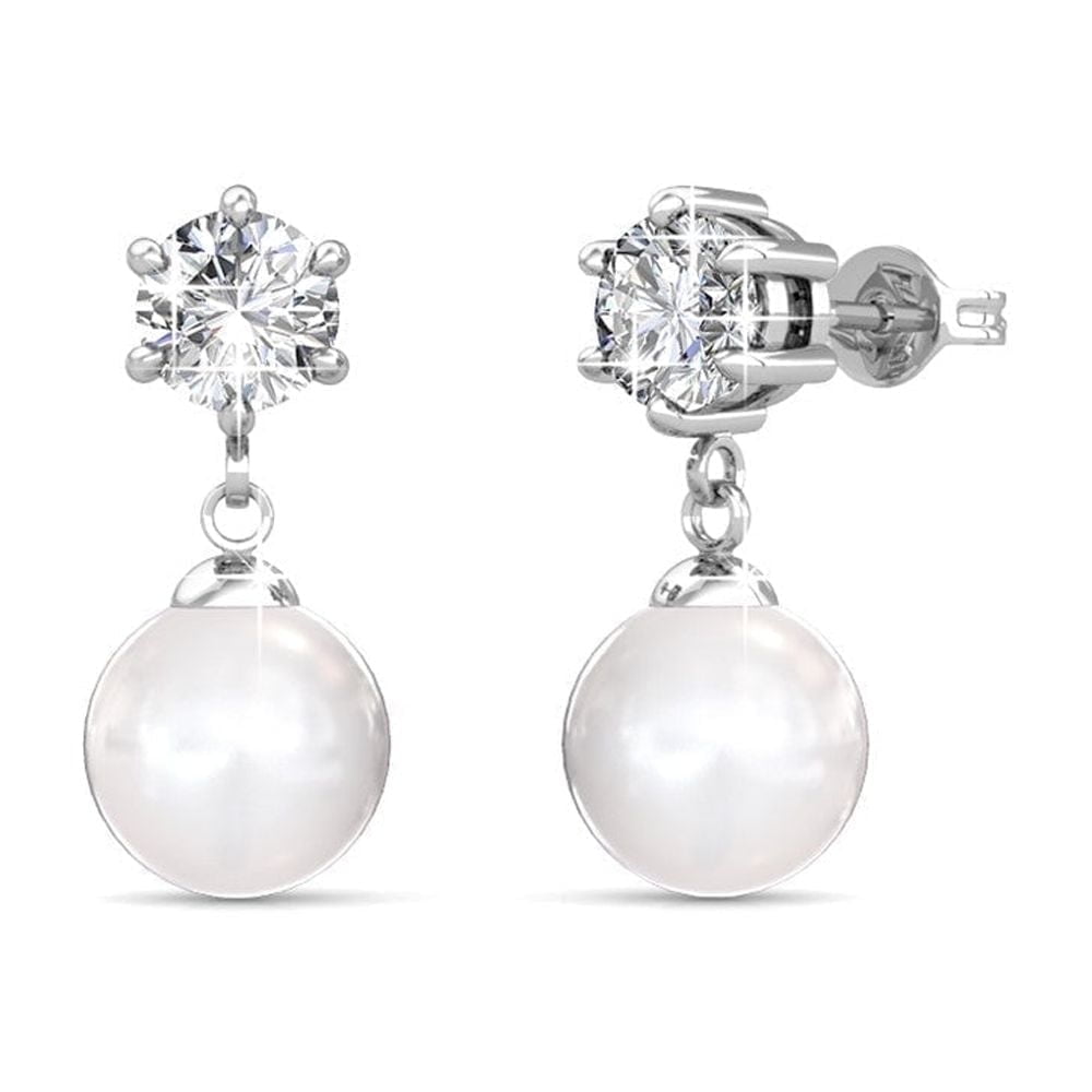 CATE & CHLOE June 18k White Gold Plated Shell Pearl Drop Earrings with Swarovski Crystals for Women