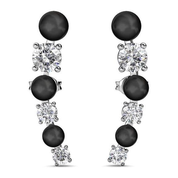Cate & Chloe Juniper 18k White Gold Plated Wrap Earrings with Swarovski and Black Beads for Women