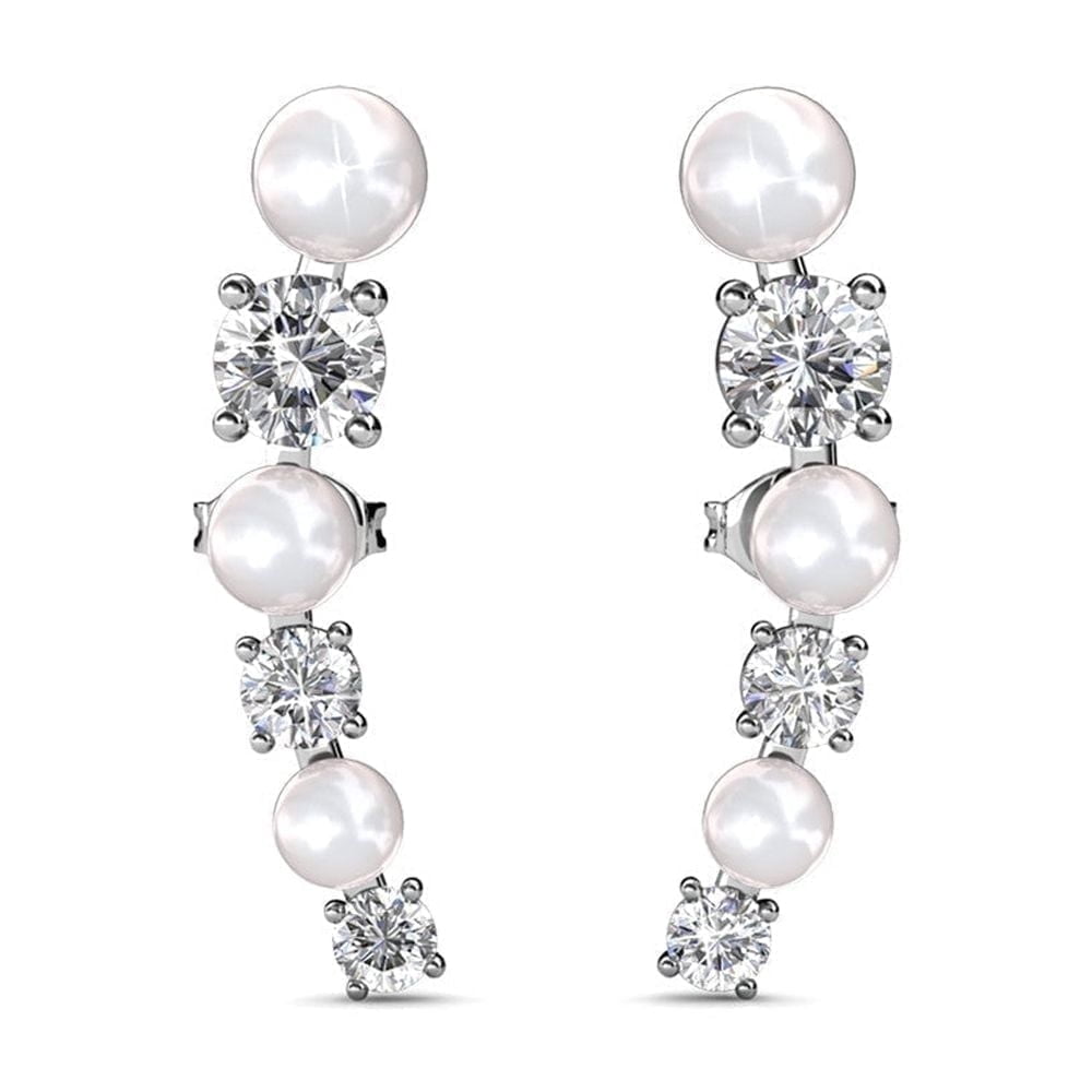 Cate & Chloe Juniper 18k White Gold Plated Wrap Earrings with Swarovski and White Beads for Women