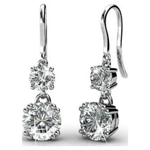 Cate & Chloe Kadence 18k White Gold Plated Silver Dangle Earrings | Women's Earrings with Round Crystals