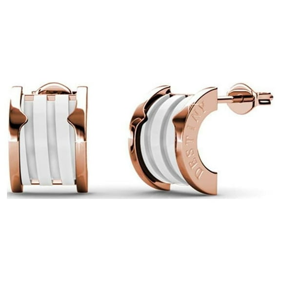 Cate & Chloe Kali 18k Rose Gold Plated Half Hoop Earrings with White Ceramic Inlay for Women, Gift for Her