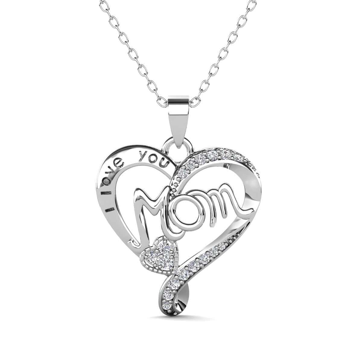 Cate & Chloe Karina 18k Whtie Gold Plated Mom Heart Necklace with Simulated Diamonds for Women