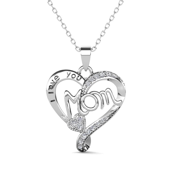 Cate & Chloe Karina 18k Whtie Gold Plated Mom Heart Necklace with Simulated Diamonds for Women